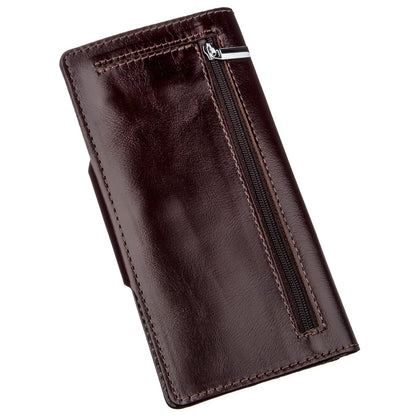 Vertical Men's Wallet SHVIGEL 16175 Brown Natural Leather with Snap Closure