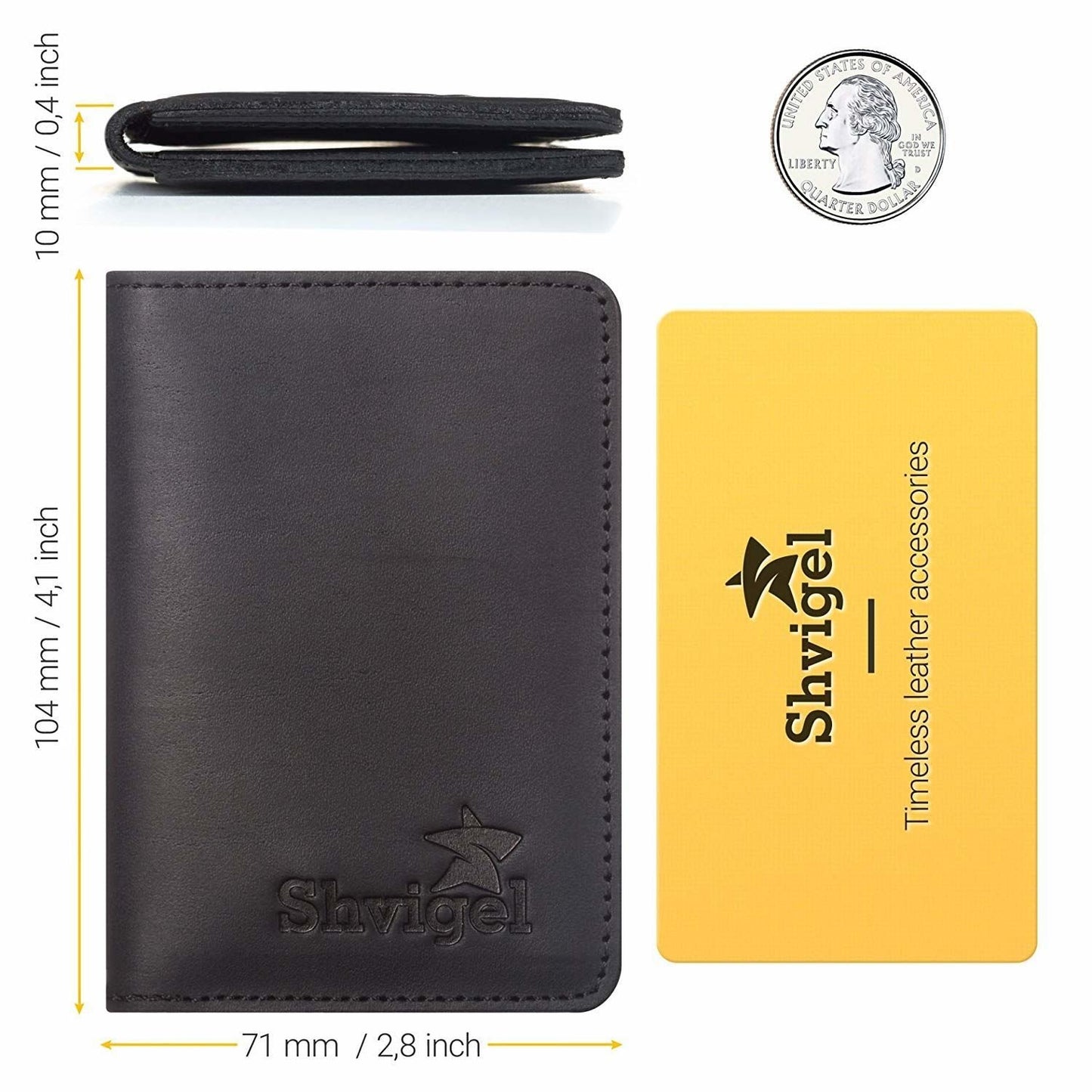 Business Card Holder SHVIGEL 00118 Black Genuine Leather for Visiting Cards