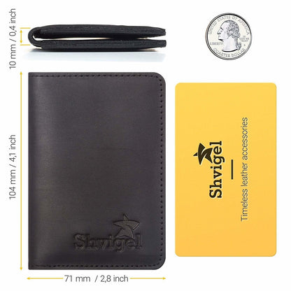 Business Card Holder SHVIGEL 00118 Black Genuine Leather for Visiting Cards