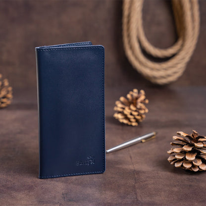 Vertical Wallet SHVIGEL 13993 Blue Natural Leather Handmade from Ukraine