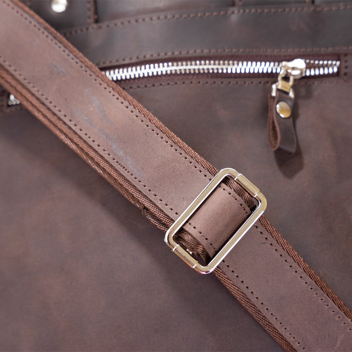 Vintage A4 Vertical Leather Bag by SHVIGEL 11166, Brown, Natural Leather Material, Made in Ukraine