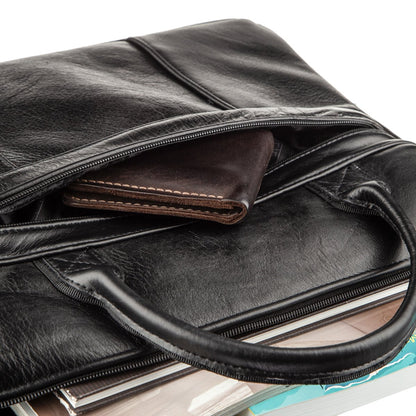 Men's Soft Leather Bag SHVIGEL 15306 Black - Handmade from Genuine Leather, Ukraine