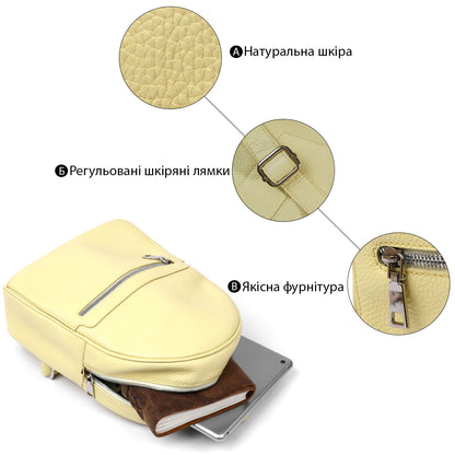 Original Women's Leather Backpack SHVIGEL 16307 Lemon Yellow - Genuine Leather, Stylish Design