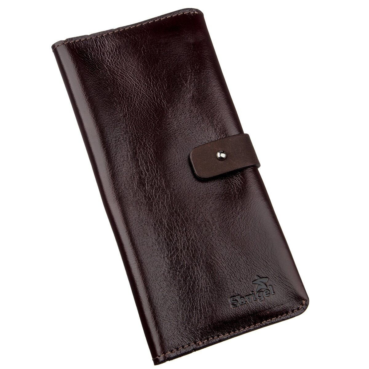 Vertical Wallet SHVIGEL 16202 Brown Genuine Leather Made in Ukraine