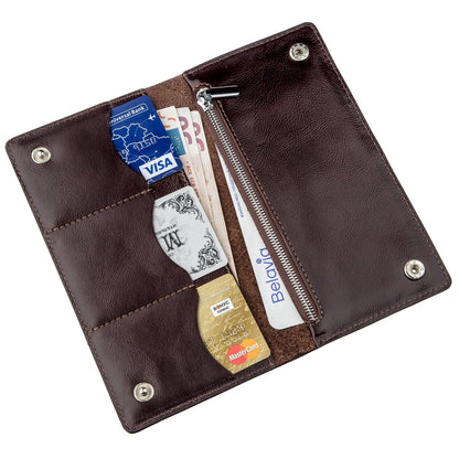 Men's Vertical Wallet SHVIGEL 16193 Brown Genuine Leather with Two Buttons from Ukraine