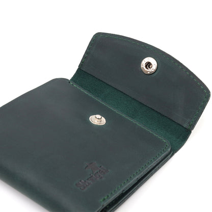 Vintage Leather Wallet SHVIGEL 16615 Green Made in Ukraine, Genuine Leather