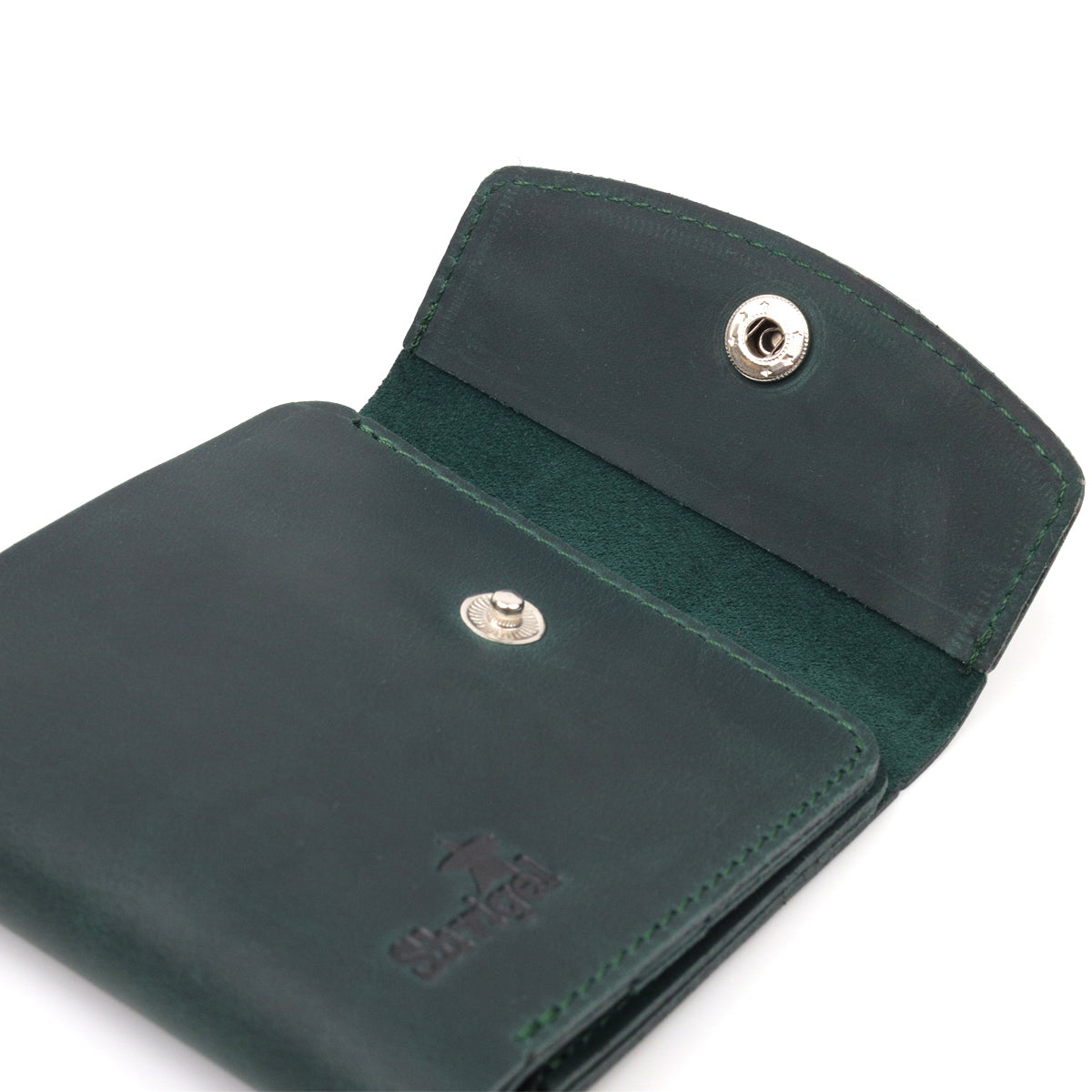Vintage Leather Wallet SHVIGEL 16615 Green Made in Ukraine, Genuine Leather