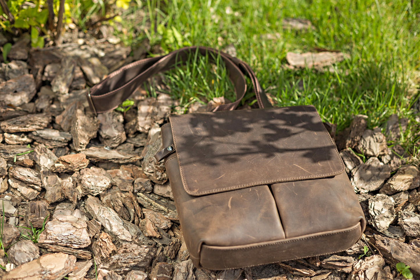 Vintage Leather Bag SHVIGEL 00998 Brown Natural Leather, Made in Ukraine