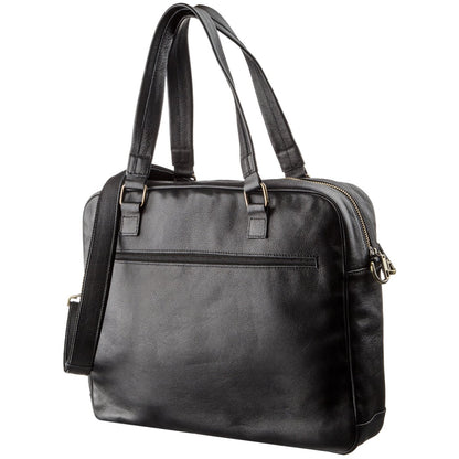 Men's SHVIGEL 19108 Black Leather Laptop Briefcase - Premium Genuine Leather