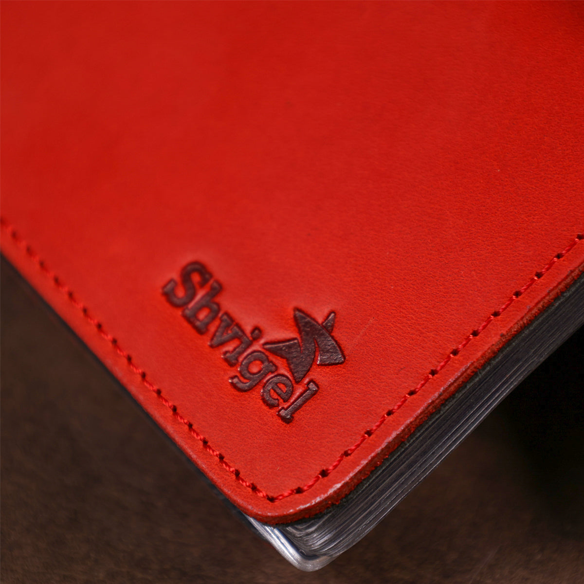 Large Red Leather Business Card Holder SHVIGEL 13907 Ukrainian Natural Leather