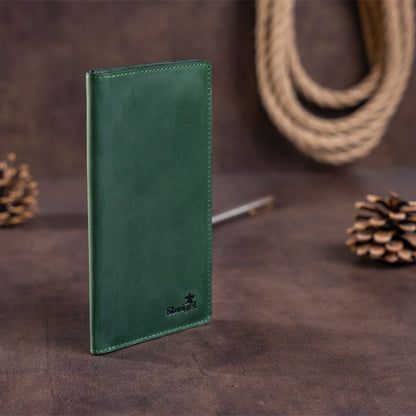 Unisex Vertical Wallet SHVIGEL 16197 Green Crazy Horse Leather Made in Ukraine