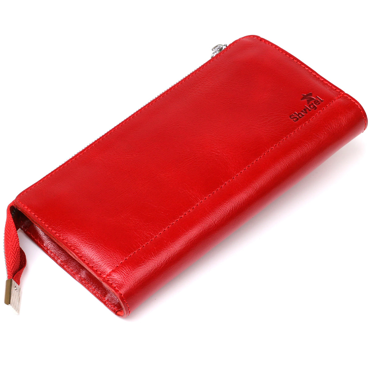 Bright Red Leather Clutch for Women by SHVIGEL Model 16185 Made in Ukraine Natural Leather