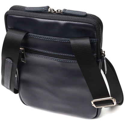 Stylish Men's Shoulder Bag SHVIGEL 22142 Blue Genuine Leather from Ukraine