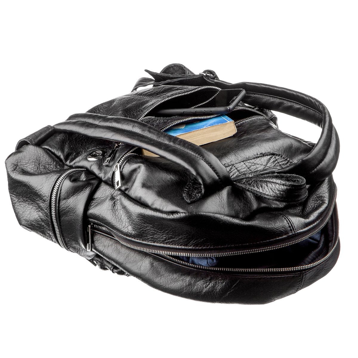 Leather Backpack SHVIGEL 11260 Black Natural Leather, Ukrainian Craftsmanship