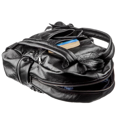Leather Backpack SHVIGEL 11260 Black Natural Leather, Ukrainian Craftsmanship