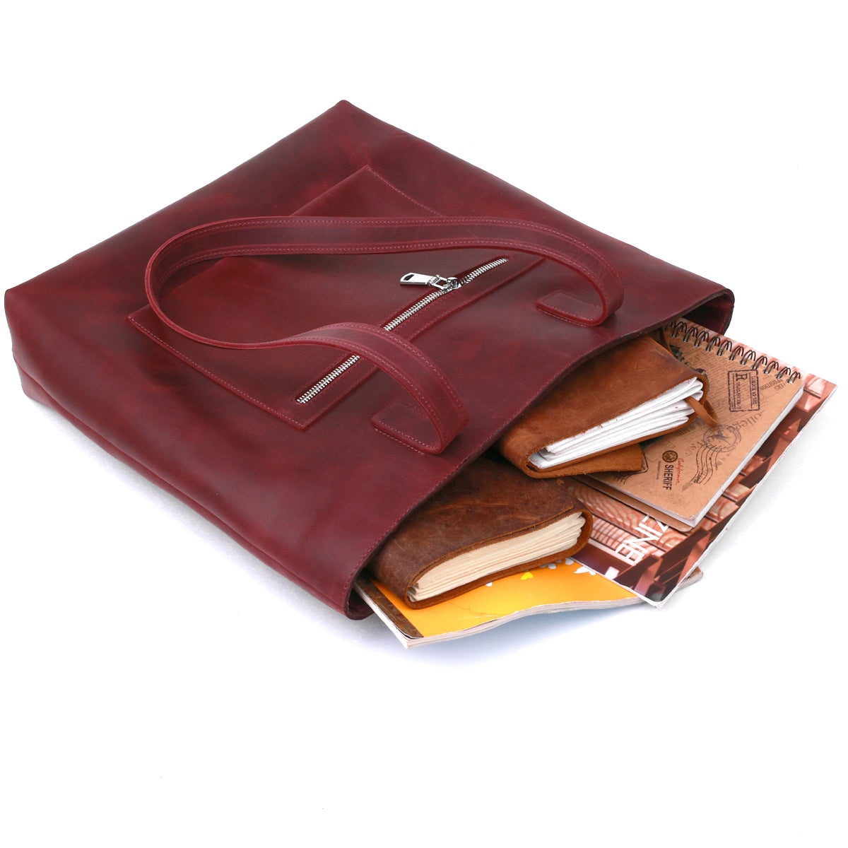 Vintage Women's Shopper Bag SHVIGEL 16350 Burgundy - Genuine Leather from Ukraine