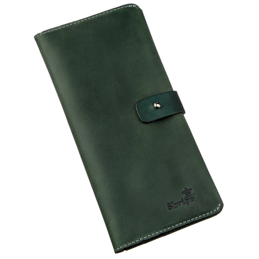 Vintage Leather Wallet SHVIGEL 16206 Green - High-Quality Genuine Leather, Ukraine Made