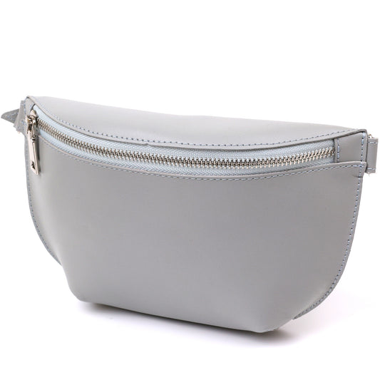 Women's Banana Bag SHVIGEL 16389 Grey Genuine Leather Crafted in Ukraine