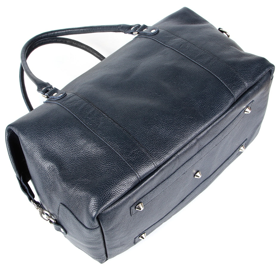 Travel Bag SHVIGEL 00888 Blue Natural Leather Made in Ukraine, Stylish Design