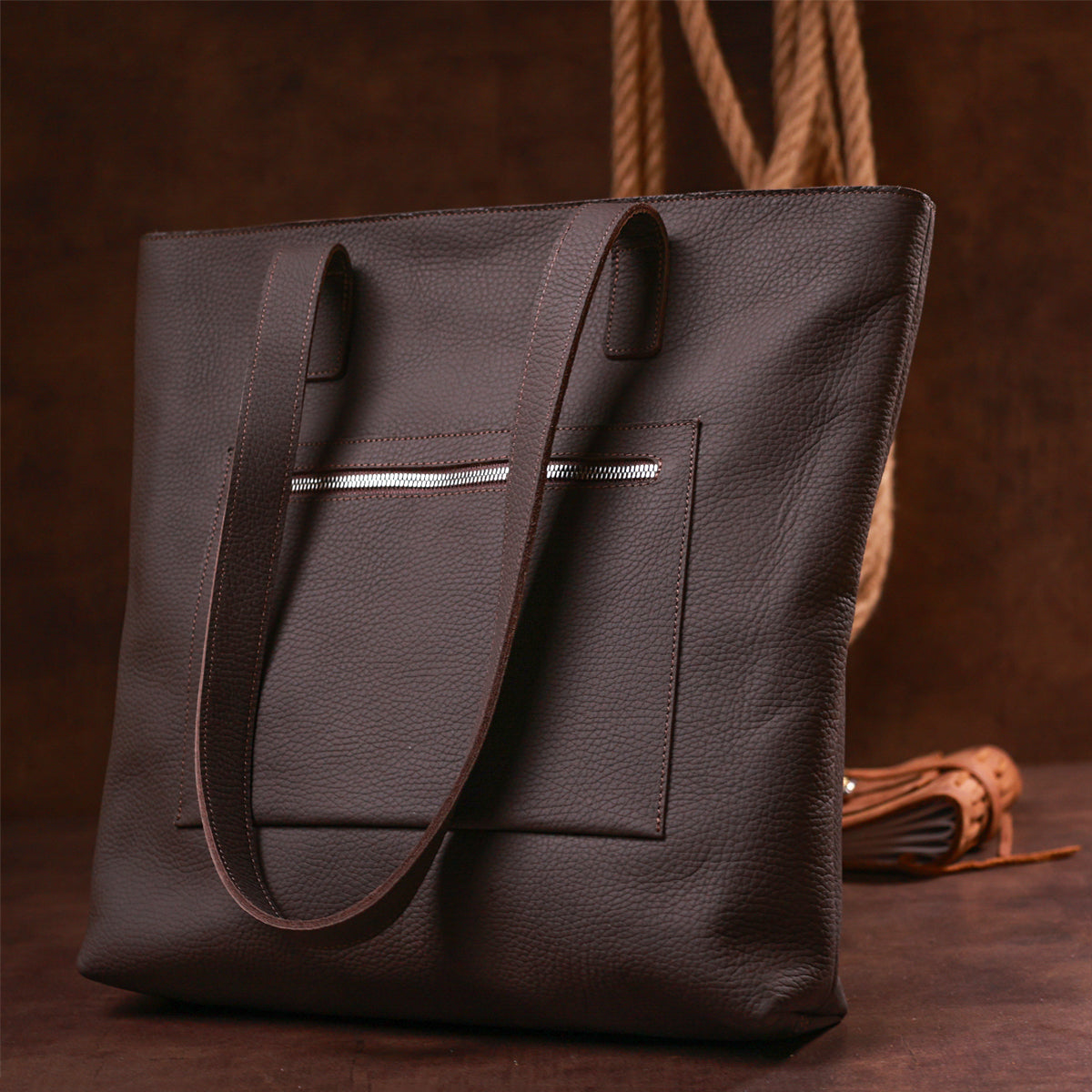 Leather Matte Women's Handbag SHVIGEL 16363 Brown Natural Leather from Ukraine