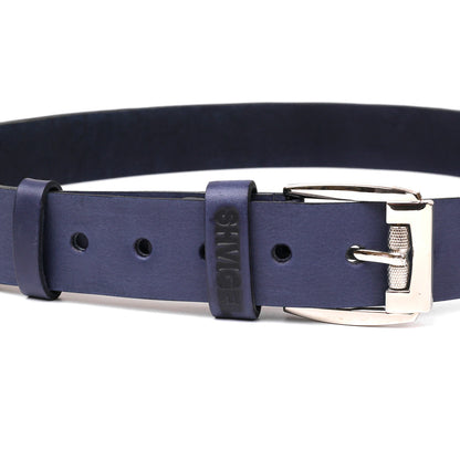 Classic Men's Leather Belt SHVIGEL 11254 Blue Natural Leather Made in Ukraine