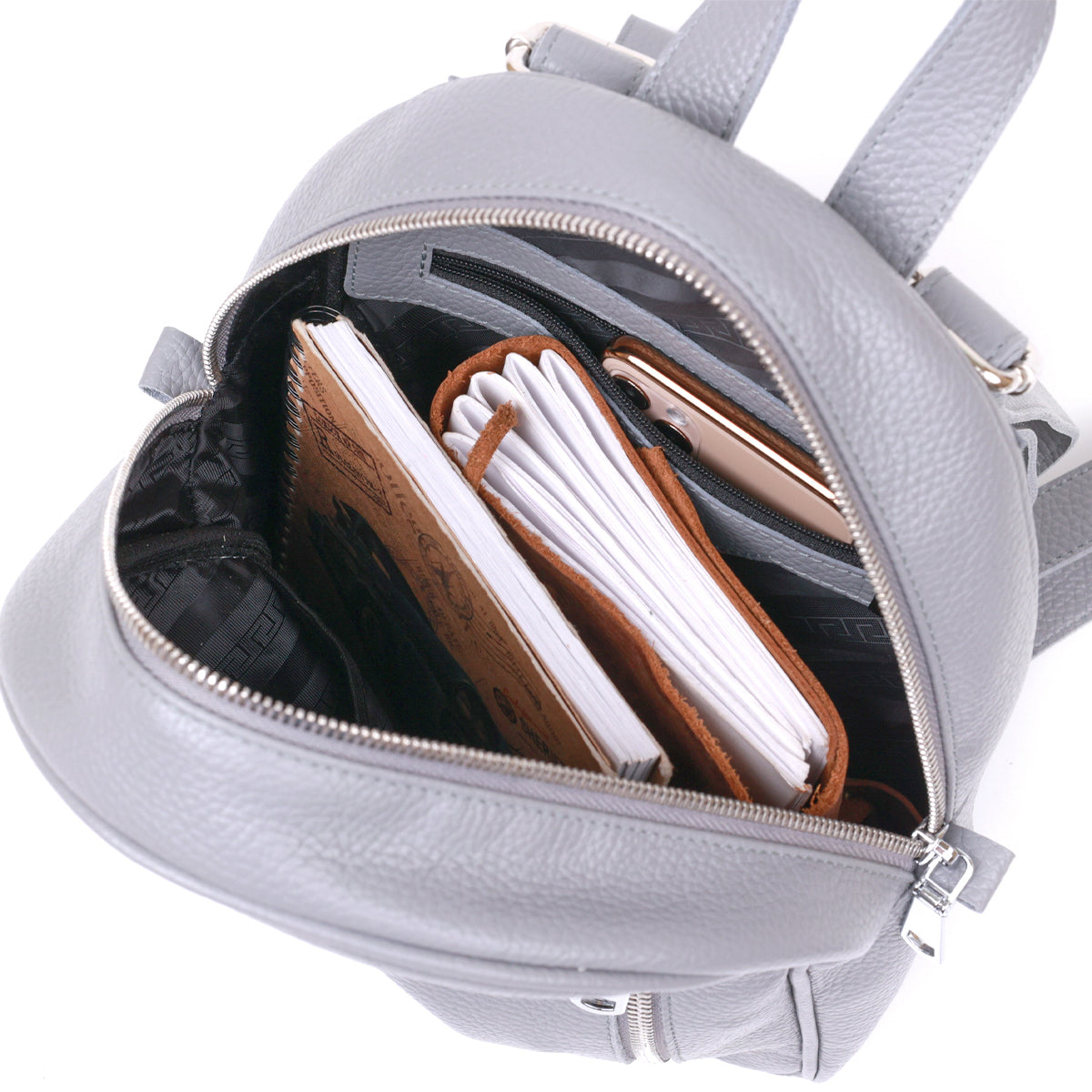 Practical Women's Backpack SHVIGEL 16323 Gray, Natural Leather, Ukrainian Craftsmanship