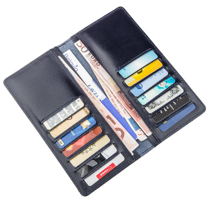 Vertical Wallet SHVIGEL 13993 Blue Natural Leather Handmade from Ukraine