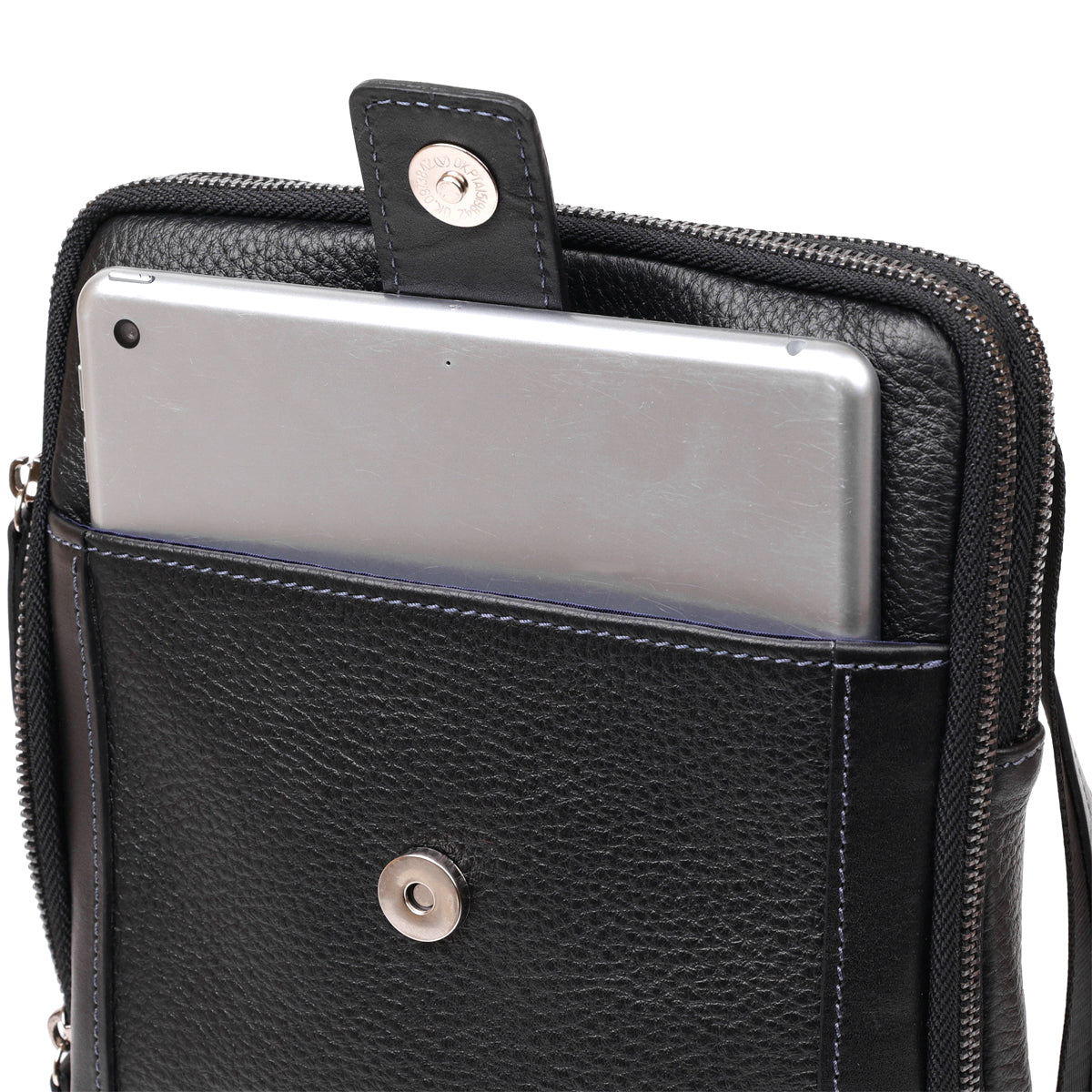 Men's Leather Satchel Bag SHVIGEL 11283 Black, Two Compartment Flotar Design