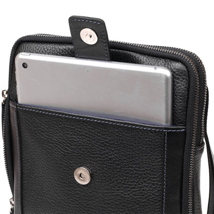 Men's Leather Satchel Bag SHVIGEL 11283 Black, Two Compartment Flotar Design