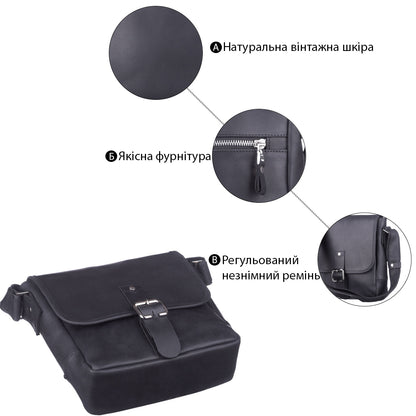 SHVIGEL Leather Bag 11037 Black - Genuine Ukrainian Leather, Stylish Design
