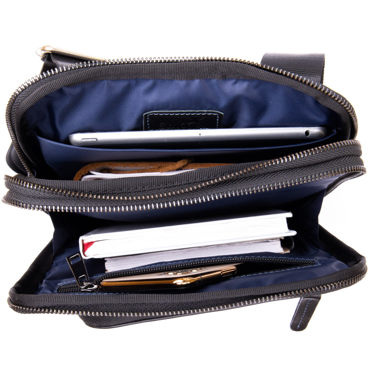 Men's Tablet Bag SHVIGEL 11281 Black Leather with Zip Pocket, Stylish Design