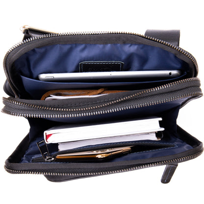 Men's Tablet Bag SHVIGEL 11281 Black Leather with Zip Pocket, Stylish Design