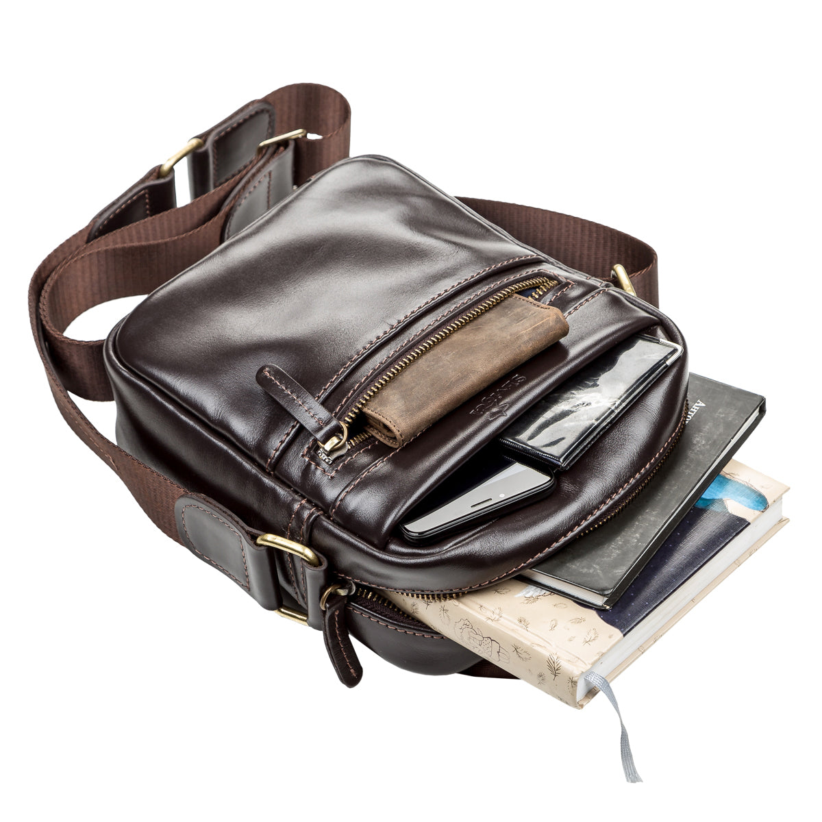 Leather Men's Bag SHVIGEL 11089 Brown Genuine Leather Made in Ukraine