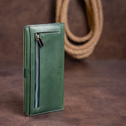 Vintage Leather Wallet SHVIGEL 16206 Green - High-Quality Genuine Leather, Ukraine Made