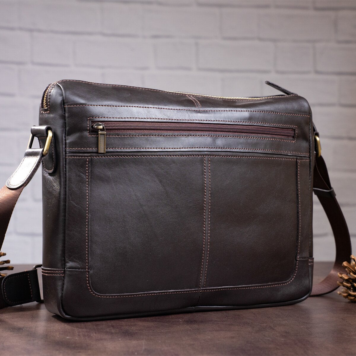 Leather Business Men's Shoulder Bag SHVIGEL 11251 Brown Genuine Leather Material