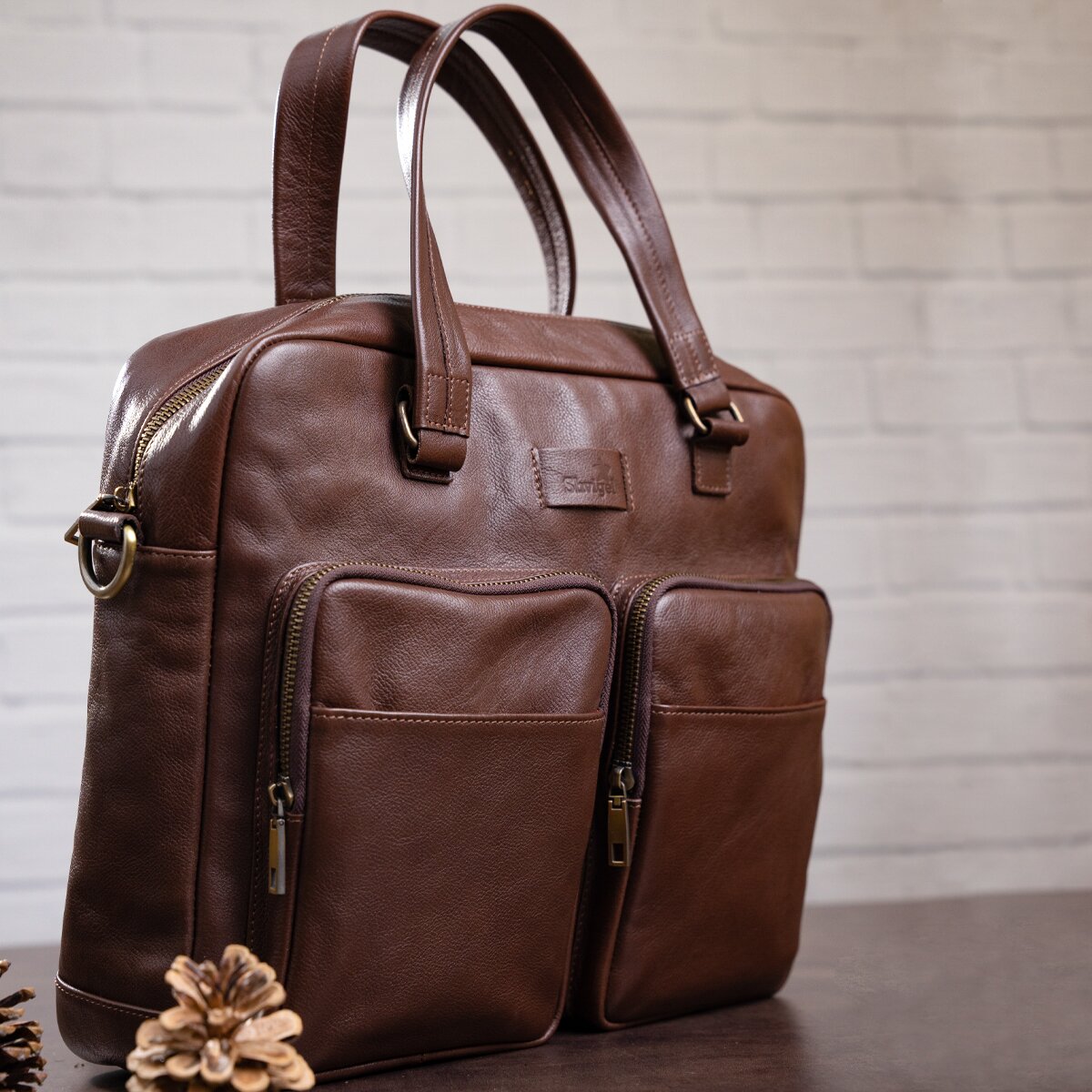 Men's Leather Laptop Bag SHVIGEL 19109 Brown Made of Genuine Leather