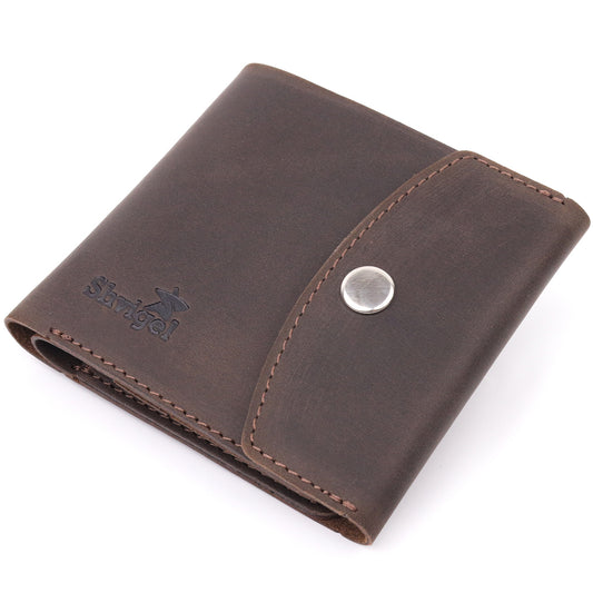 Vintage Leather Wallet SHVIGEL 16613 Brown Handmade from Natural Leather