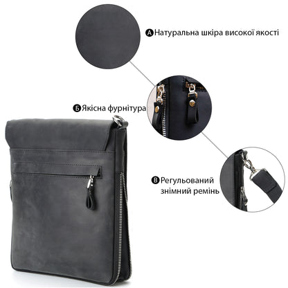 Vintage Leather Bag SHVIGEL 11017 Black Natural Leather Handmade in Ukraine