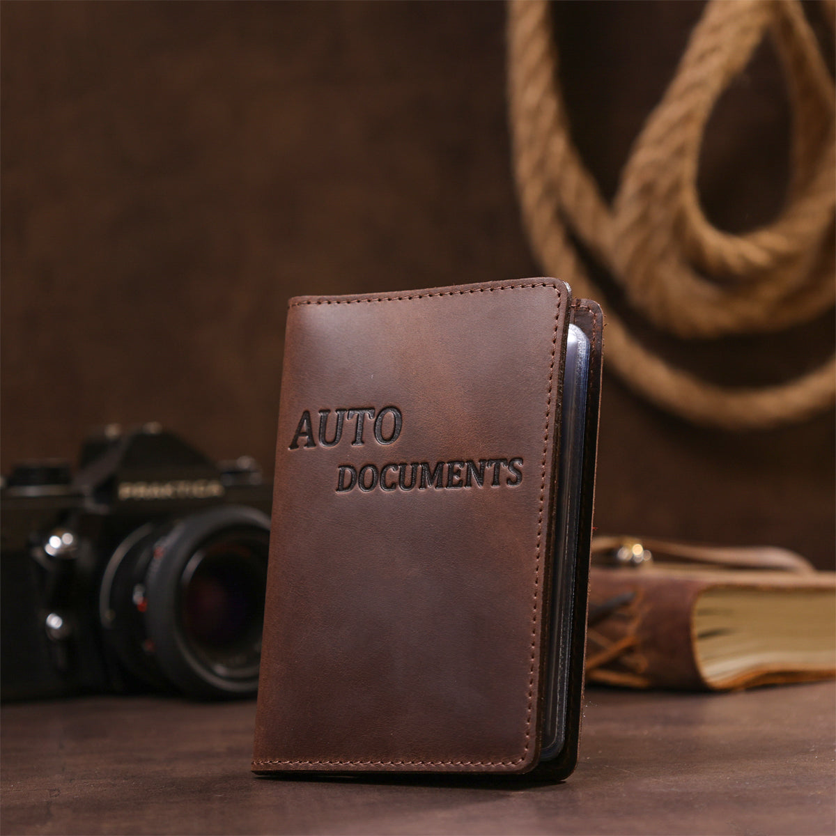 Leather Auto Document Holder SHVIGEL 13922 Brown Natural Leather for Drivers