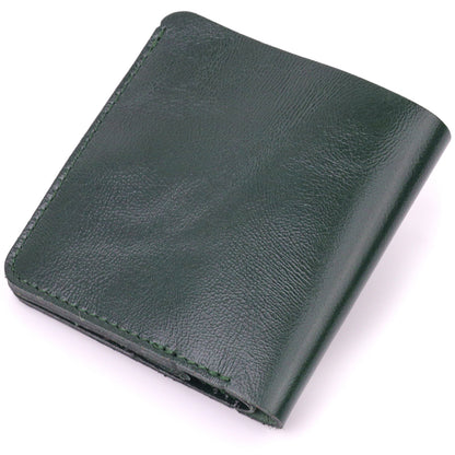 Leather Practical Wallet SHVIGEL 16608 Green Made in Ukraine Genuine Leather