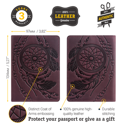 Passport Cover SHVIGEL 13835 Burgundy Genuine Leather Made in Ukraine