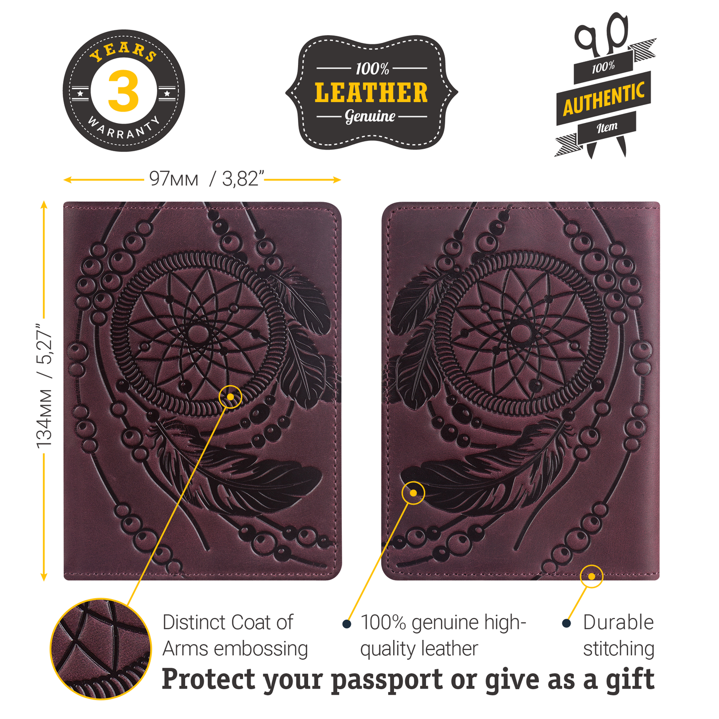 Passport Cover SHVIGEL 13835 Burgundy Genuine Leather Made in Ukraine