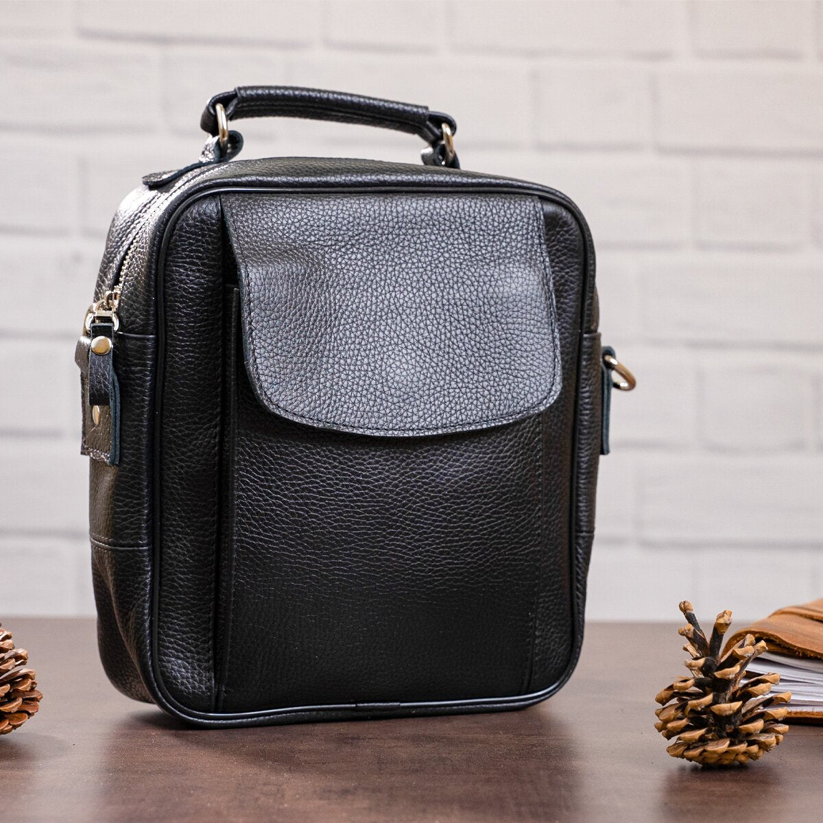 SHVIGEL Leather Bag 00875 High-Quality Black Genuine Leather Ukraine Crafted