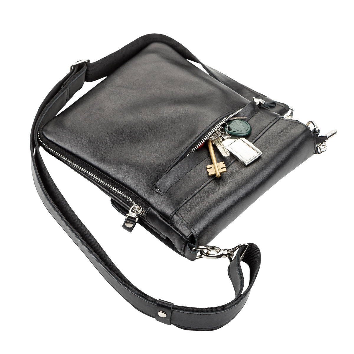 Leather Bag SHVIGEL 11124 Black Natural Leather Made in Ukraine with Durable Design
