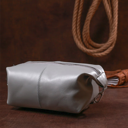 Practical Leather Cosmetic Bag SHVIGEL 16404 Gray Natural Leather Material