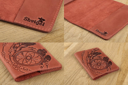 Exclusive Vintage Leather Passport Cover by SHVIGEL 13792 in Red - Crafted from Natural Leather, Made in Ukraine