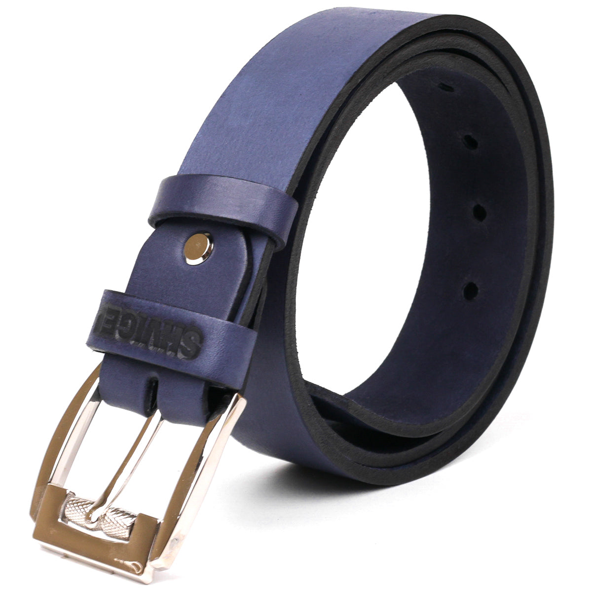 Classic Men's Leather Belt SHVIGEL 11254 Blue Natural Leather Made in Ukraine