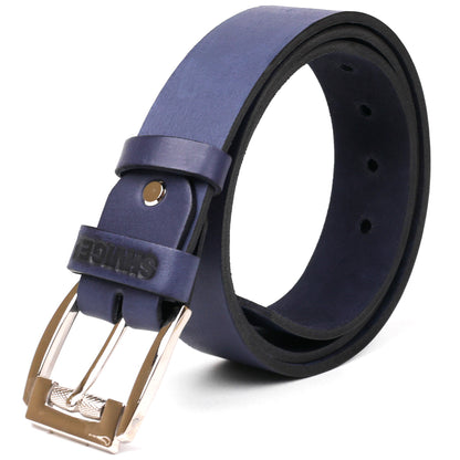 Classic Men's Leather Belt SHVIGEL 11254 Blue Natural Leather Made in Ukraine