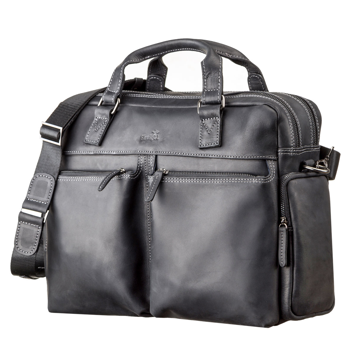 Men's Leather Bag SHVIGEL 11117 Black Crafted from Natural Leather in Ukraine