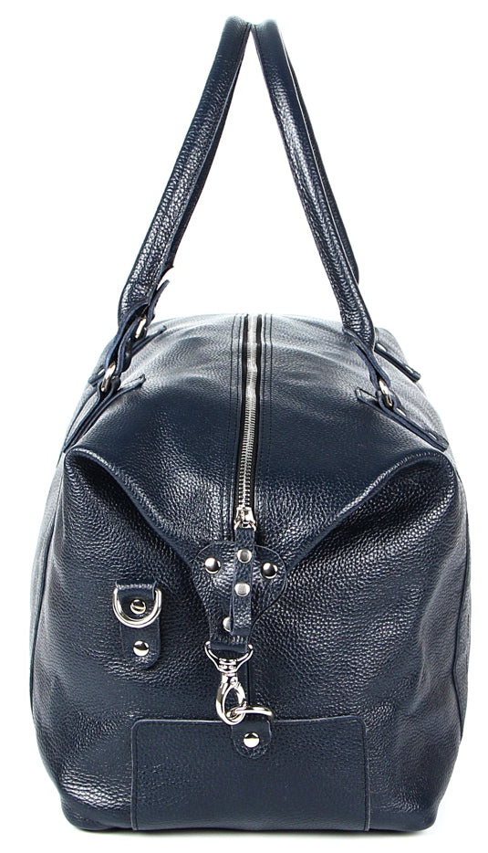 Travel Bag SHVIGEL 00888 Blue Natural Leather Made in Ukraine, Stylish Design